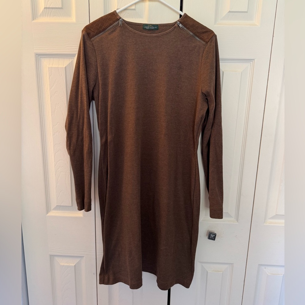 LRL Lauren Ralph Lauren Long-Sleeved Shift Dress, Brown, Size L - Picture 9 of 10